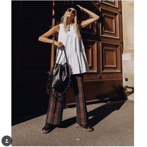 Zara High Waist Palazzo Check Plaid Pants